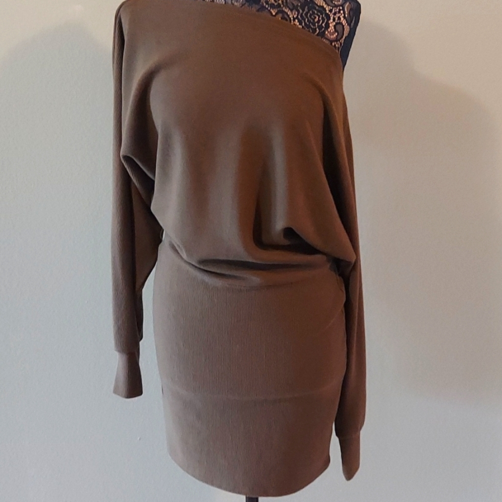 Olive green off the shoulder dress